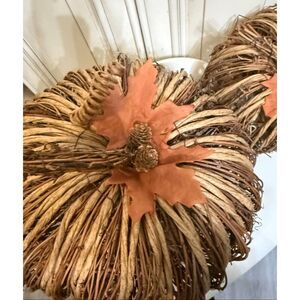 Lot Of 2 Weysat Artificial Wicker Rattan Pumpkin Fall Halloween Decor w/ lights
